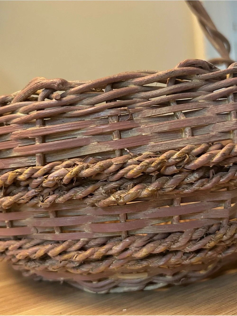 Vintage Woven Handled Basket in Dusty Mauve